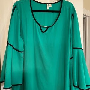 Jewel-neck, flounce sleeve blouse